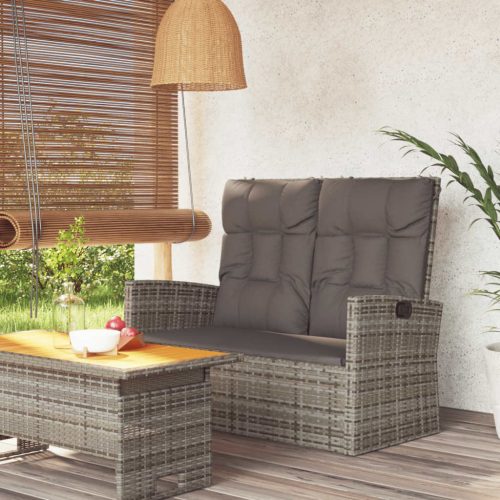 vidaXL szürke polyrattan dönthető kerti pad párnákkal 118 cm