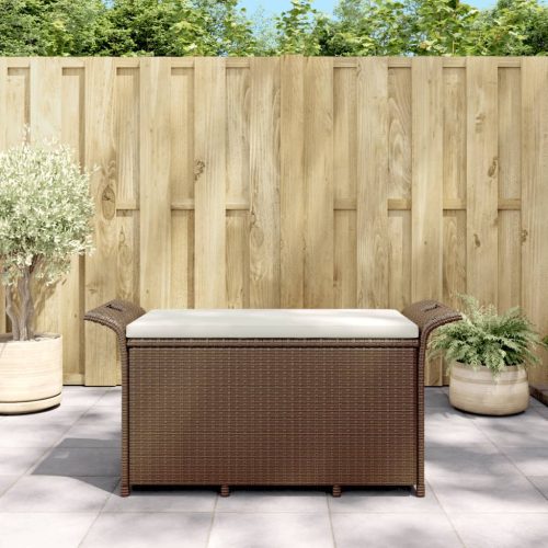 vidaXL barna polyrattan kerti pad párnával 116 x 46 x 57 cm