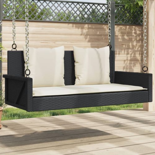 vidaXL fekete polyrattan hintapad párnával 119 x 56 x 48 cm