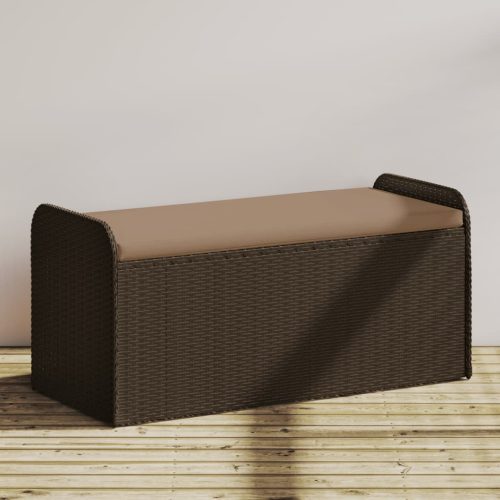 vidaXL barna polyrattan tárolópad párnával 115 x 51 x 52 cm