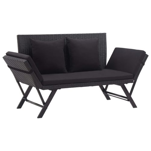 vidaXL fekete polyrattan kerti pad párnákkal 176 cm