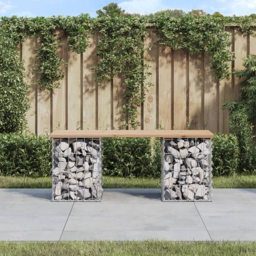 vidaXL tömör fenyőfa gabion kerti pad 103x31x42 cm